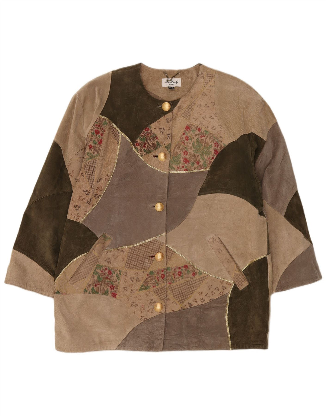 Fair Lady Manteau surdimensionné pour femme UK 16 Grand cuir patchwork beige