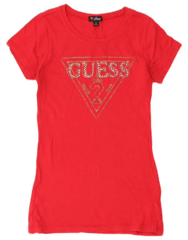 Guess T-shirt graphique pour femme UK 6 XS Rouge Coton
