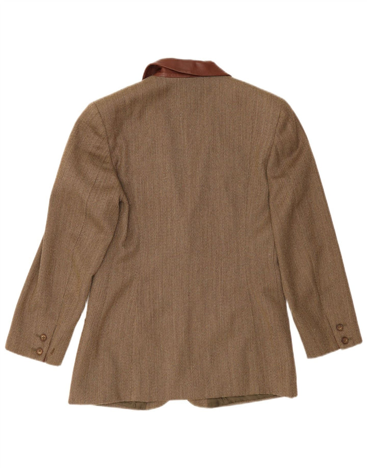 vintage Femme 2 Bouton Blazer Veste UK 14 Moyen Kaki Chevrons