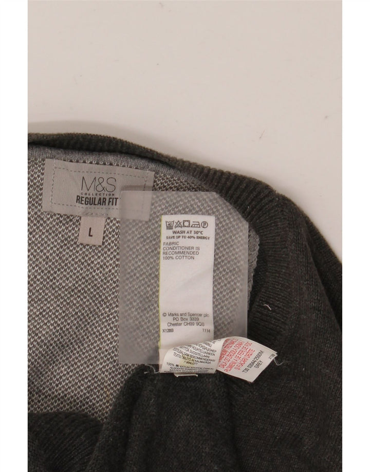 Marks & Spencer Pull coupe classique à col en V pour homme, grand, gris, coton
