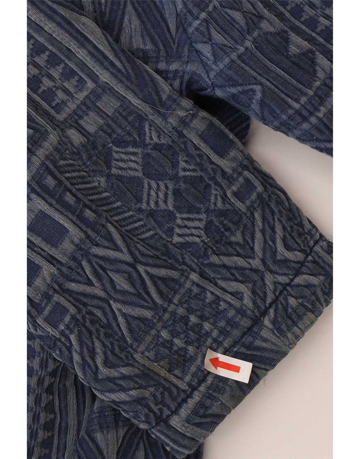 Zara Womens Open Overcoat UK 16 Large Bleu Marine Géométrique Coton