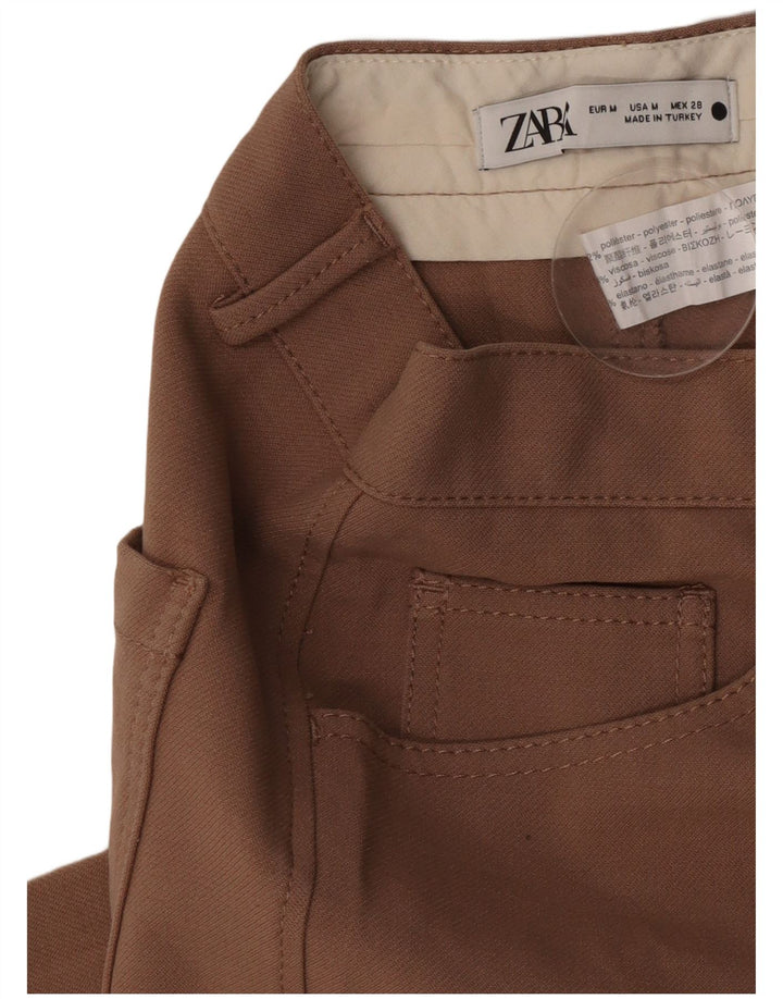 Zara Pantalon décontracté à jambe large pour femme Medium W28 L30 Marron Polyester