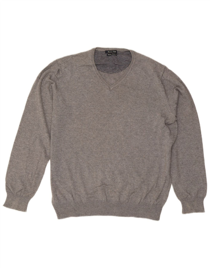Massimo Dutti Pull col V pour homme en coton gris Taille L