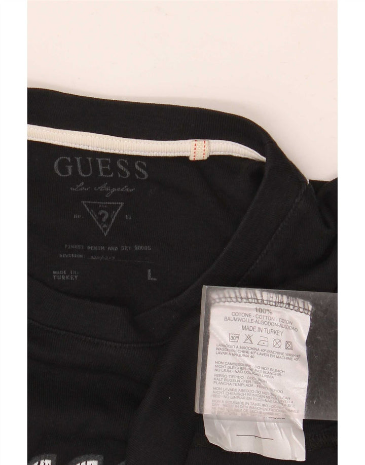 Guess Haut graphique à manches longues pour femme UK 14 Large Noir Coton