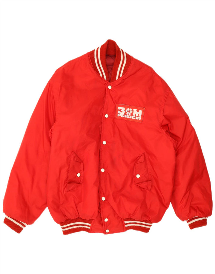 vintage Mens Graphic Varsity Jacket UK 38 Moyen Rouge Polyamide