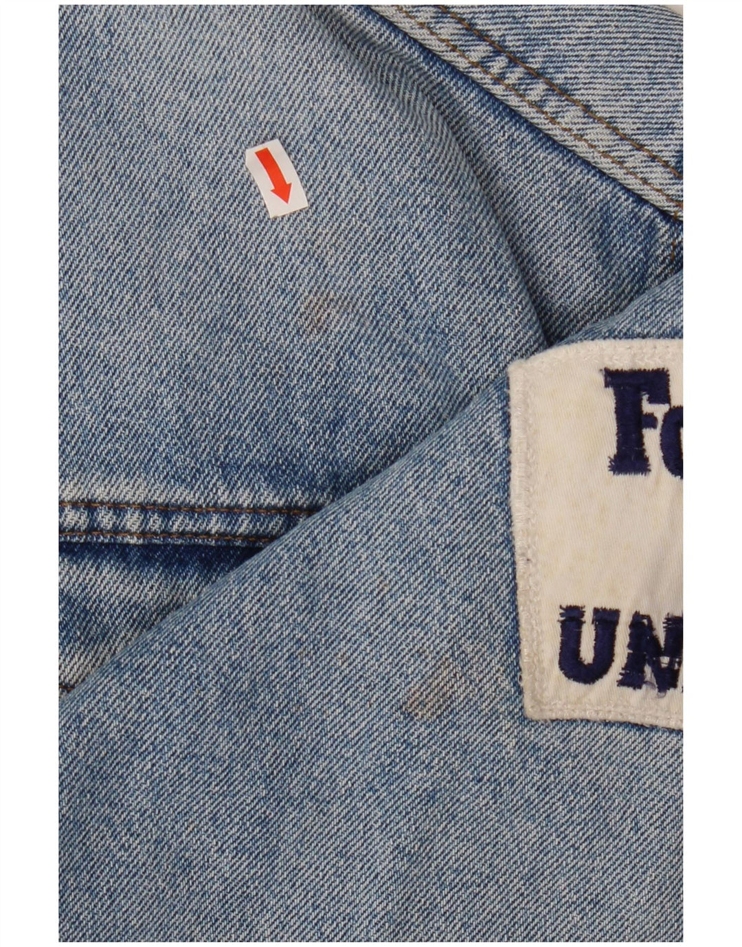 UNIFORM Veste en jean crop graphique pour femme UK 14 Large Bleu