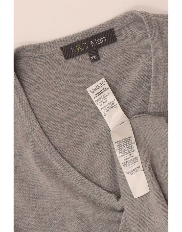 Marks & Spencer Pull col V pour homme 2XL Gris Acrylique