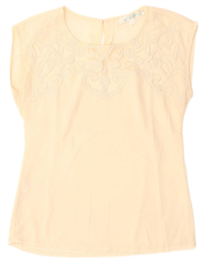 chemisier femme vintage Top UK 12 Polyester floral beige moyen