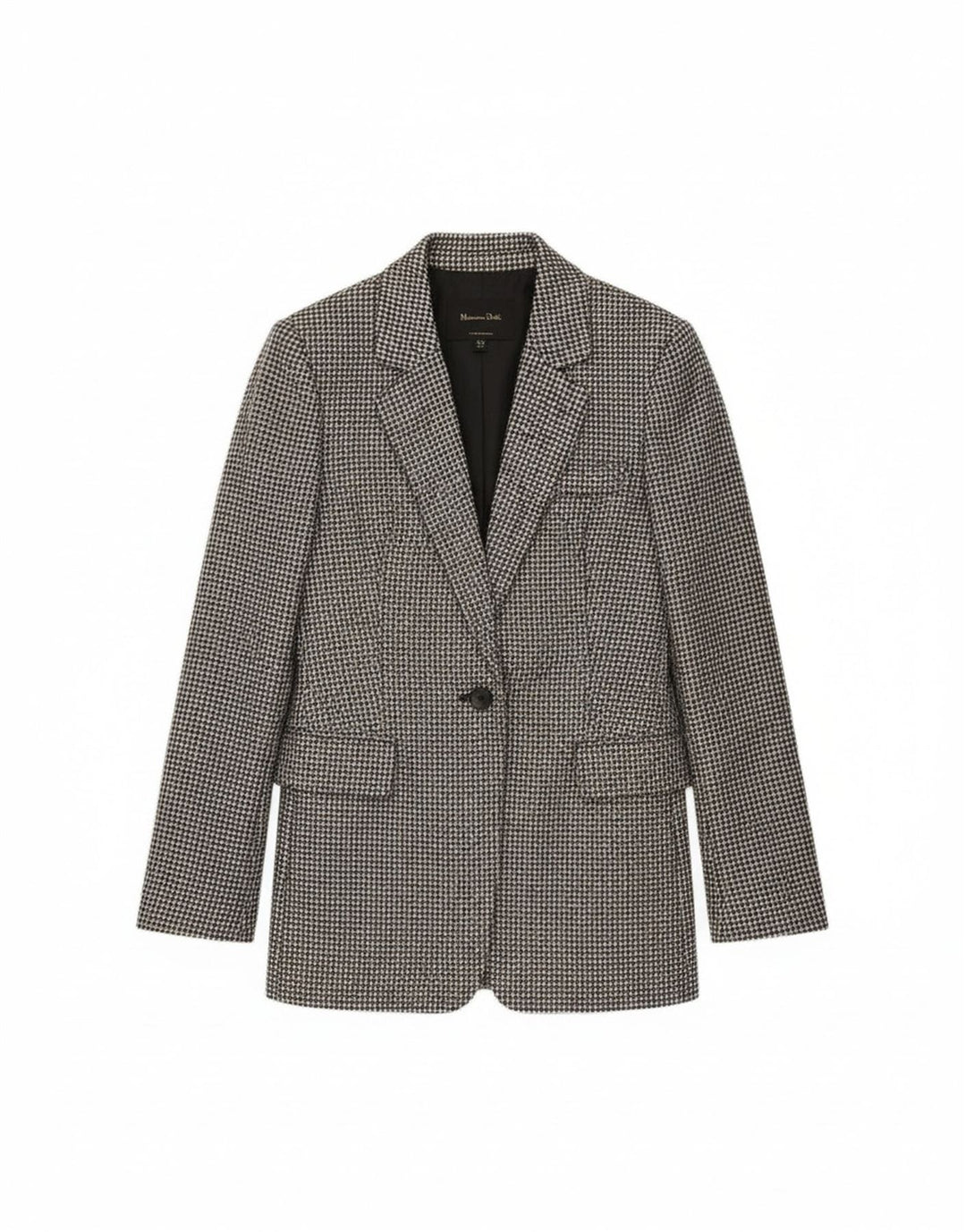 Massimo Dutti Veste Blazer 1 Bouton Femme EU 34 2XS Gris Pied-de-Poule Laine