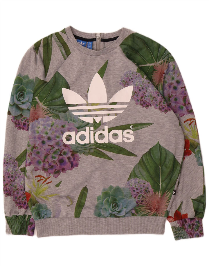 Adidas Sweat-shirt surdimensionné graphique pour femme UK 12 Gris moyen floral