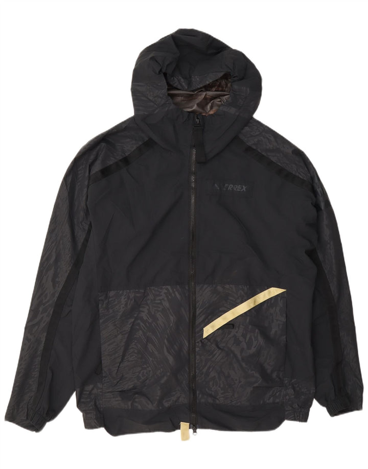 Adidas Veste de pluie à capuche pour homme UK 40 Large Noir Géométrique