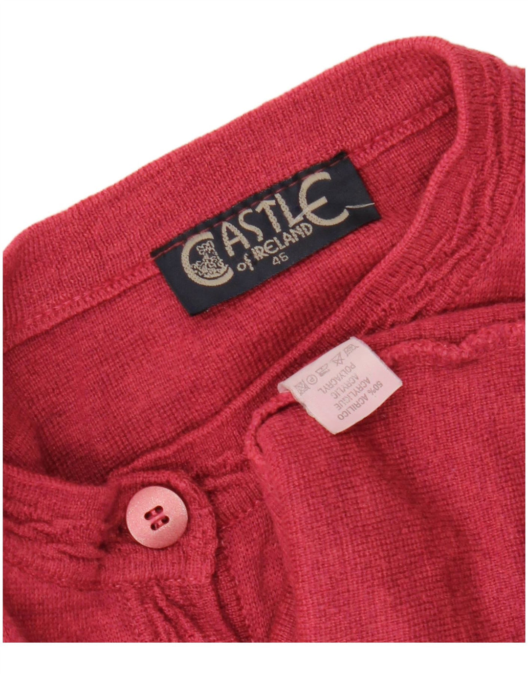 CASTLE OF IRELAND Pull Cardigan Femme UK 16 Grande Laine Rose