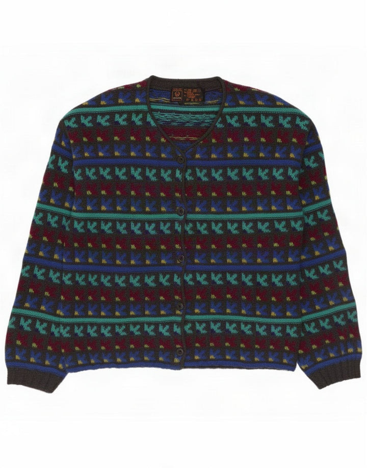 Stefanel Cardigan Femme Pull UK 14 Laine Géométrique Multicolore Moyenne