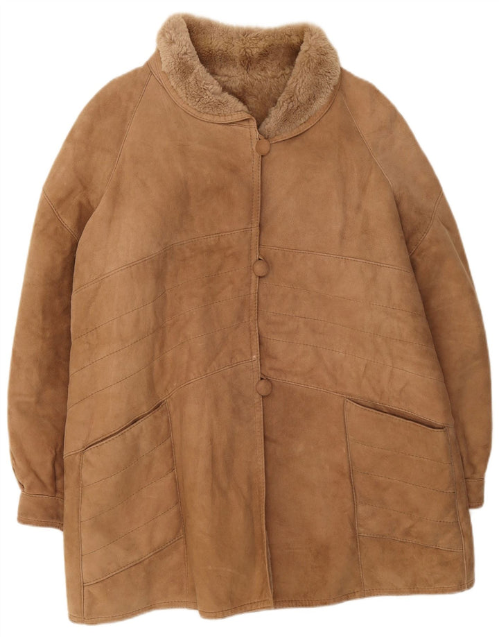veste shearling femme vintage UK 16 Grand Brun Hiver