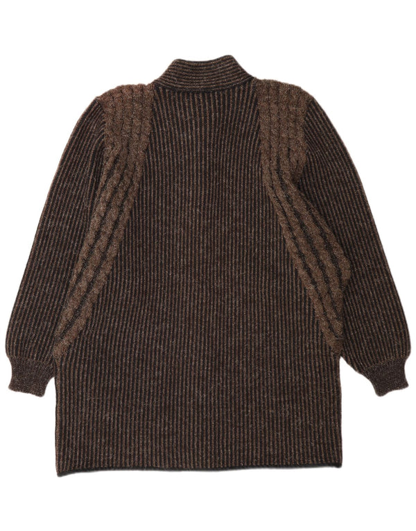 vintage Femmes Longline Cardigan Pull UK 14 Medium Brown Pinstripe