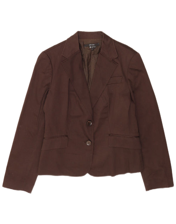 Zara Veste Blazer 2 Boutons Femme UK 18 XL Coton Marron