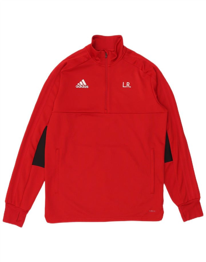 Adidas Haut de survêtement à col zippé pour homme en polyester rouge moyen