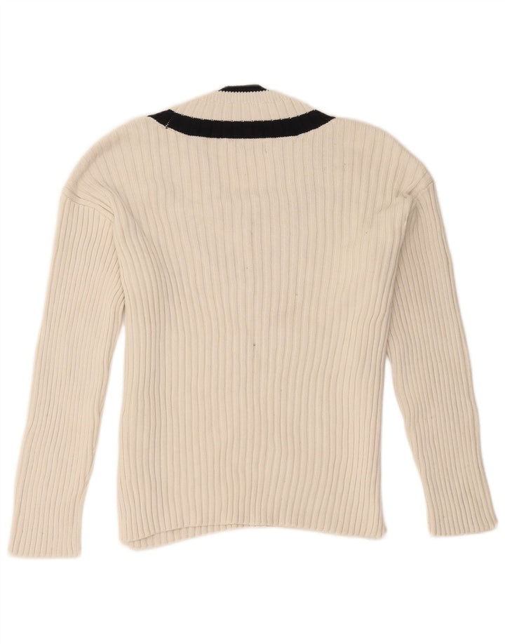 Marks & Spencer Pull col en V pour femme UK 44 Blanc moyen Colourblock