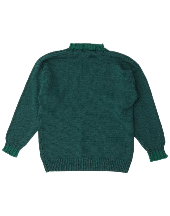 vintage Mens Turtle Neck Jumper Pull Moyen Vert Géométrique