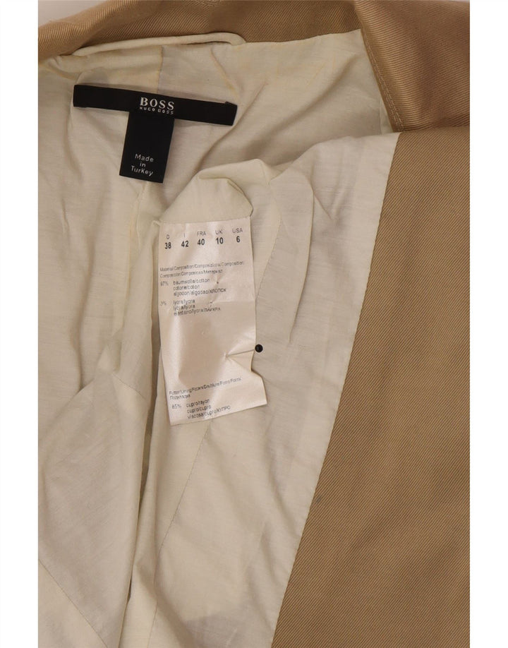 Hugo Boss Veste blazer à 3 boutons pour femme UK 10 Petit coton beige classique