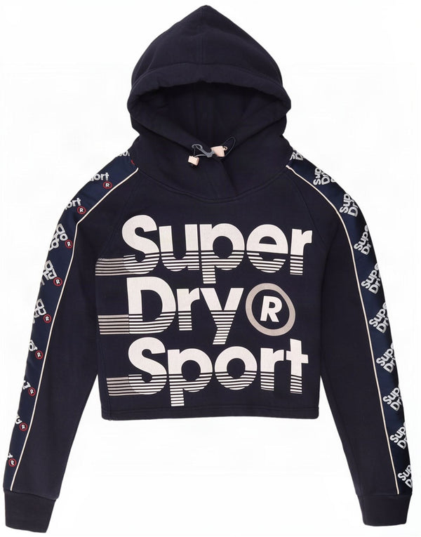 Superdry Pull à capuche graphique court pour femme UK 10 Petit coton bleu marine