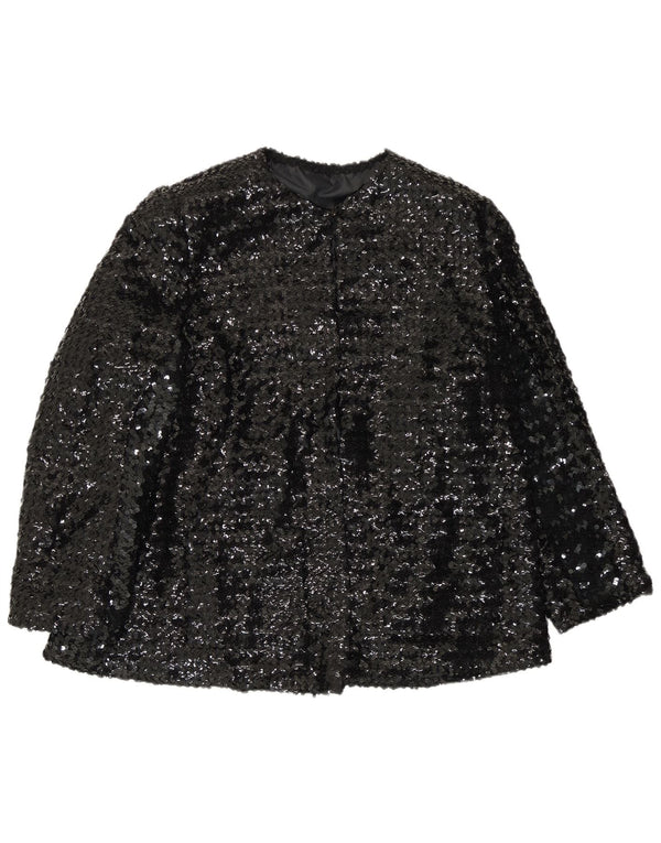 Veste Blazer à Paillettes Femme Vintage UK 14 Grand Noir