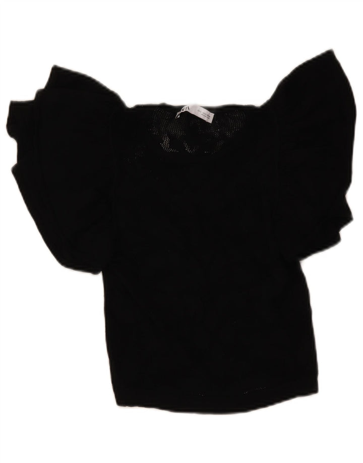 Zara Womens Crop Knit Blouse Top UK 8 Petit Noir