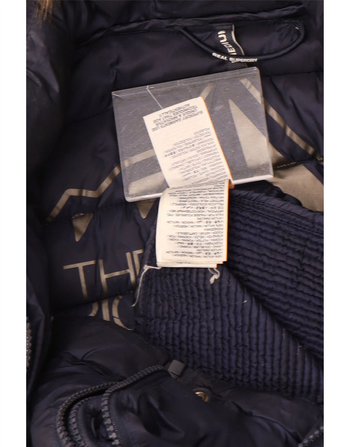 SUPERDRY Veste matelassée à capuche pour femme UK 14 Bleu marine moyen Polyester