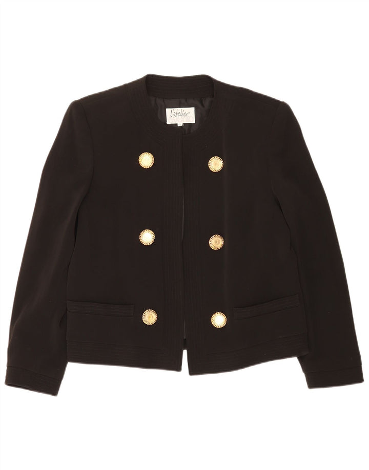 Veste Blazer Ouverte Femme Vintage IT 44 Acétate Noir Moyen