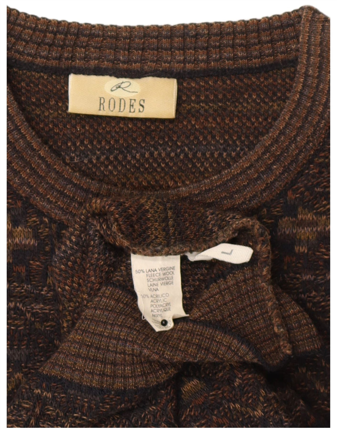 Rodes Pull à col rond pour homme en laine géométrique marron