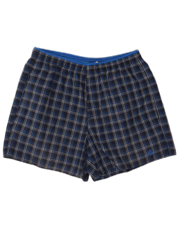 Adidas Short de sport pour homme en polyester à carreaux bleu marine moyen
