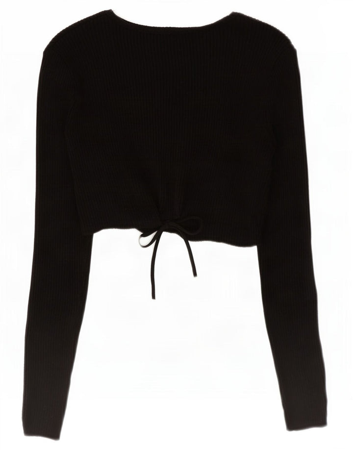 Zara Haut court à manches longues pour femme UK 12 Viscose noir moyen