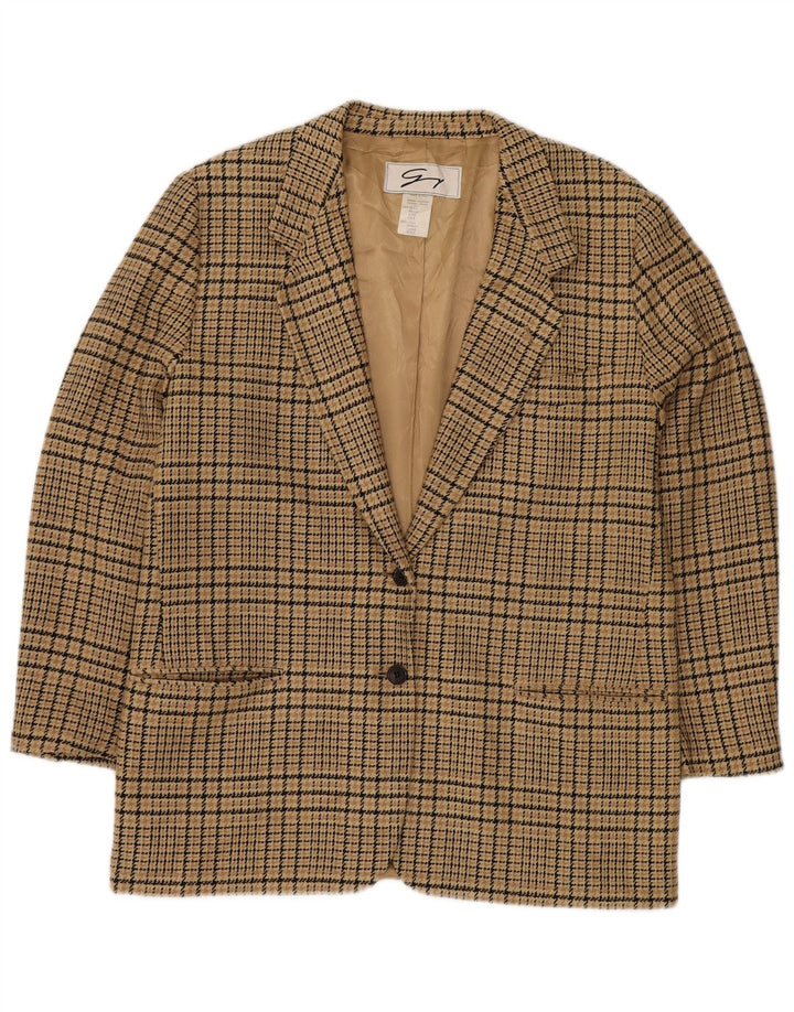 GENNY Veste blazer à 2 boutons pour femme US 14 XL Beige à carreaux en soie
