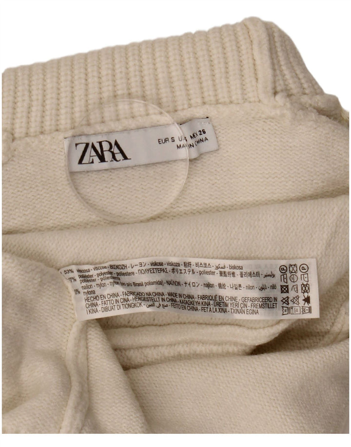 Zara Pull court surdimensionné à col roulé pour femme UK 10 Petit Blanc