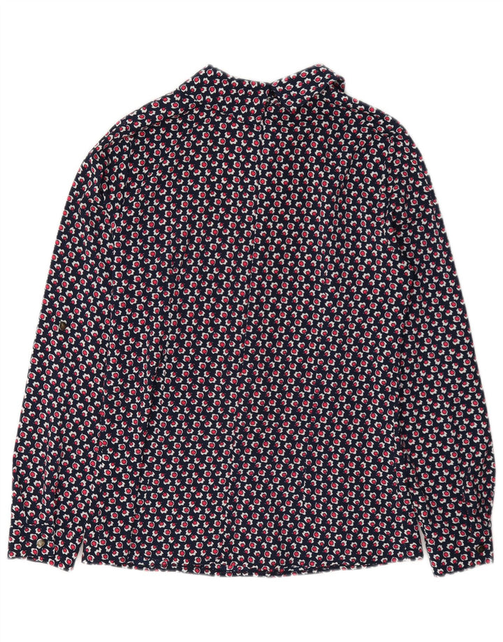 vintage Femme Motif Abstrait Blouse Top IT 40 Petit Bleu Marine