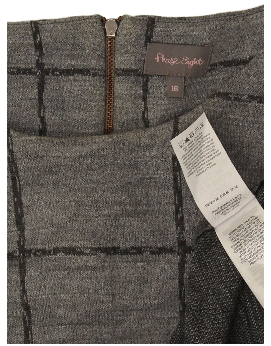 Phase Eight Robe droite à manches 3/4 pour femme UK 16 Grand gris à carreaux en acrylique