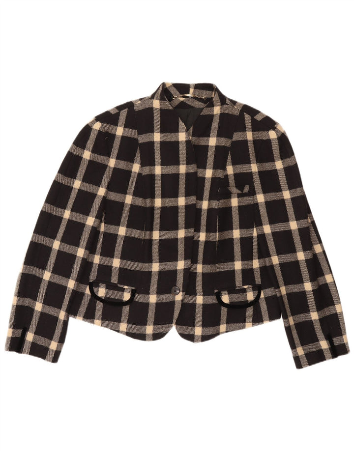 Basler Veste Blazer 1 Bouton Femme UK 18 XL Laine à Carreaux Noir