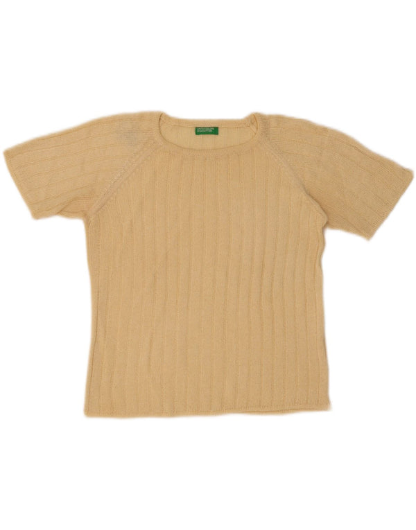 Benetton Pull à manches courtes et col rond pour femme UK 10 Small Beige