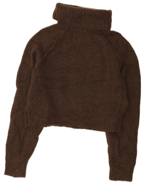 Zara Pull court à col roulé pour femme UK 14 Marron moyen Polyester