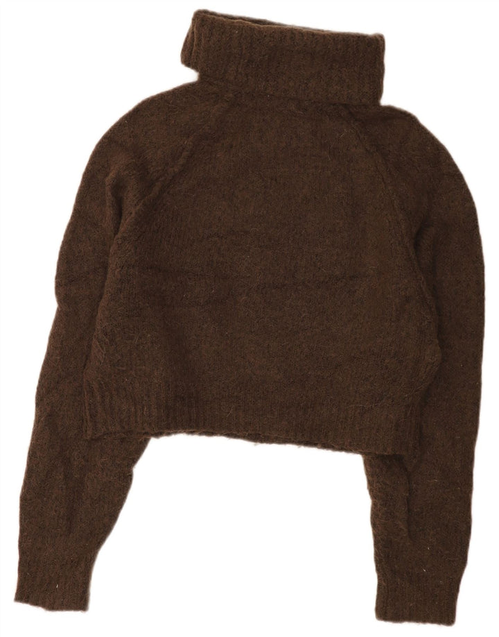 Zara Pull court à col roulé pour femme UK 14 Marron moyen Polyester