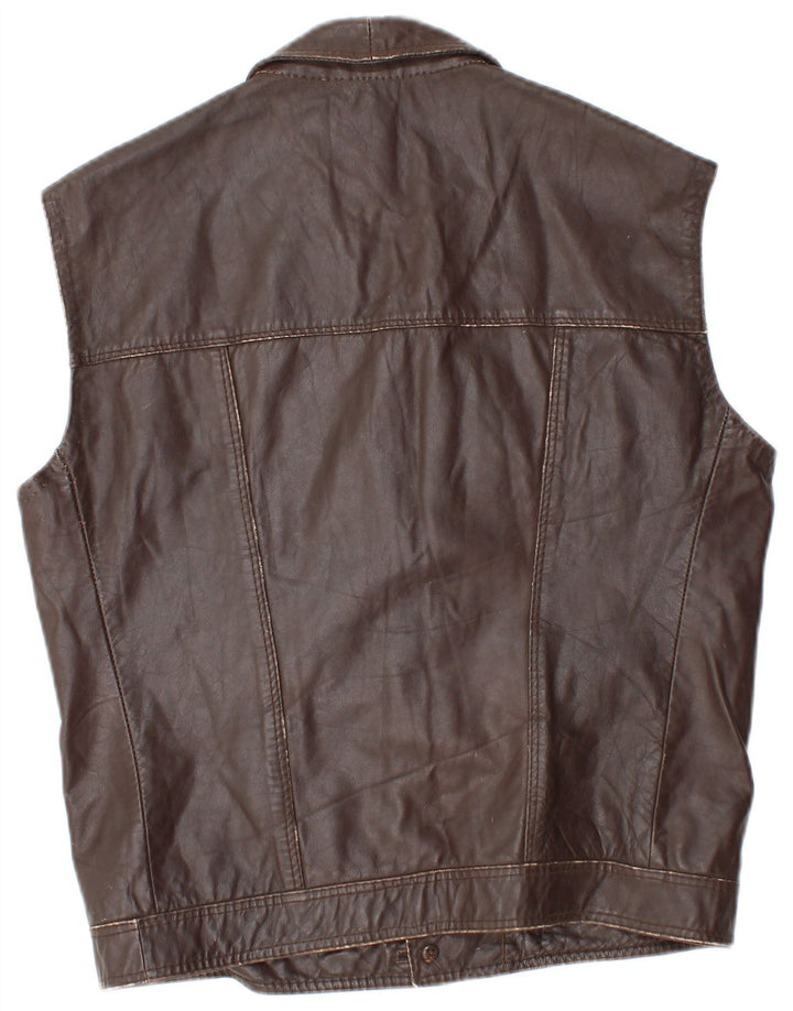 gilet en cuir homme vintage UK 36 Petit Marron