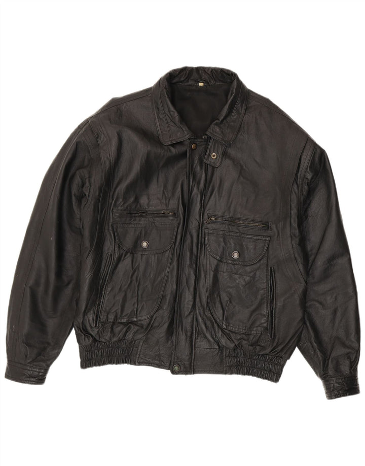 Veste en cuir homme vintage UK 44 2XL Cuir noir