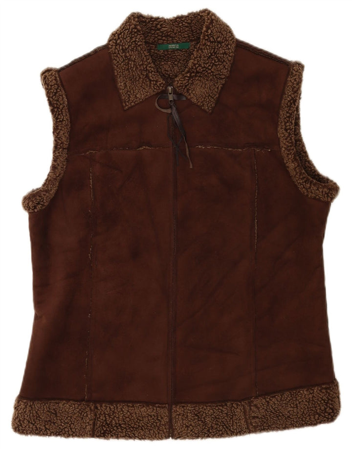 Marks & Spencer Gilet Sherpa Femme UK 12 Marron Moyen Polyester