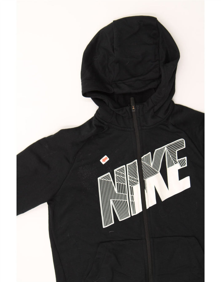 NIKE Boys Graphic Zip Hoodie Sweater 12-13 Years Large Black Polyester Vintage Nike and Second-Hand Nike from Messina Hembry 