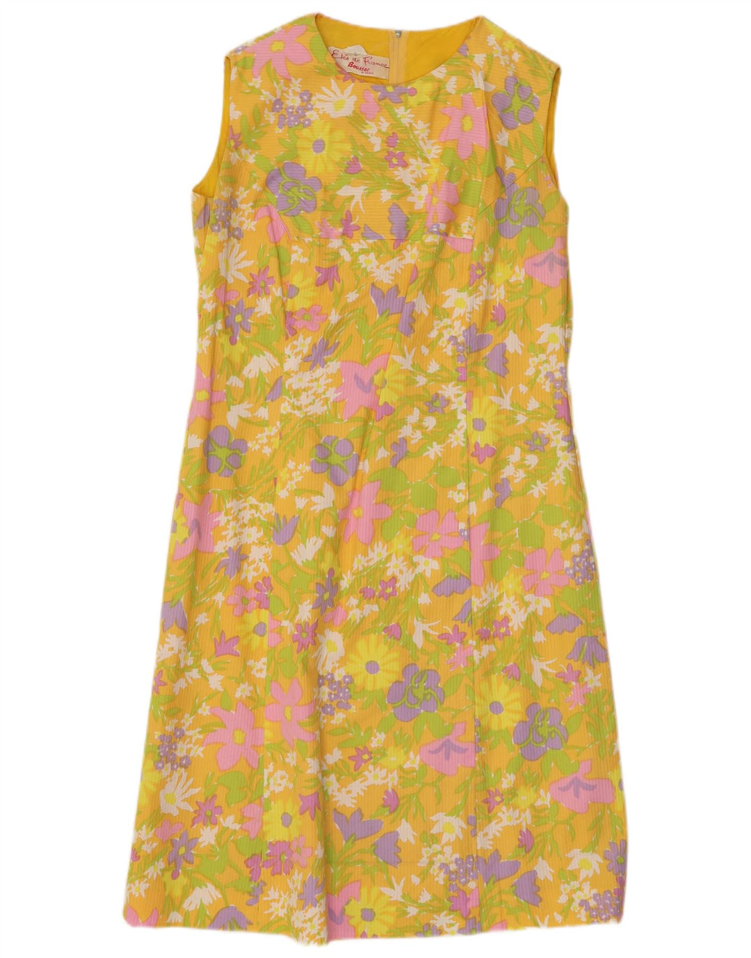 BOUSSAC Robe fourreau sans manches pour femme UK 44 Medium Jaune Floral
