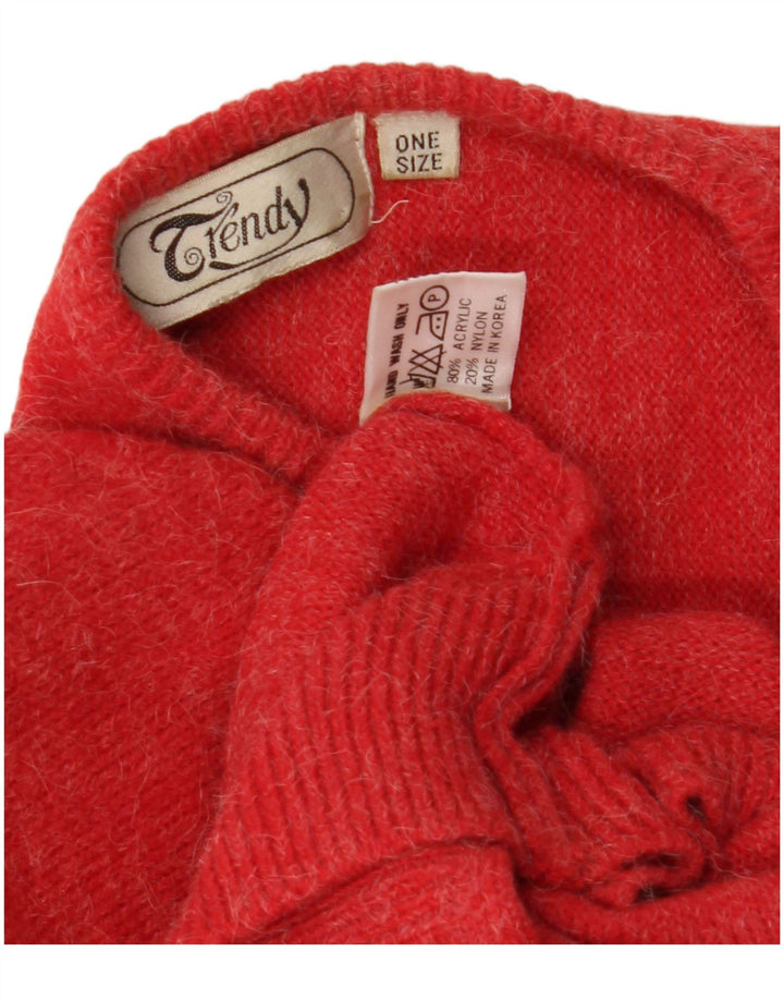vintage Womens Crew Neck Jumper Pull Taille Unique Acrylique Rouge