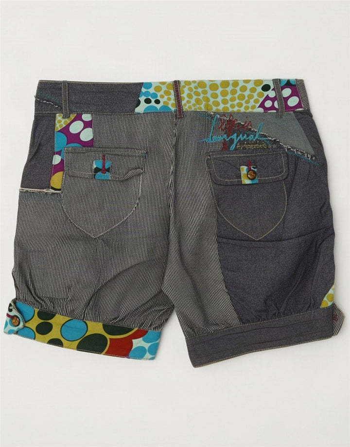 Desigual Short Regular Femme EU 36 Small W28 Bleu Marine Patchwork Coton