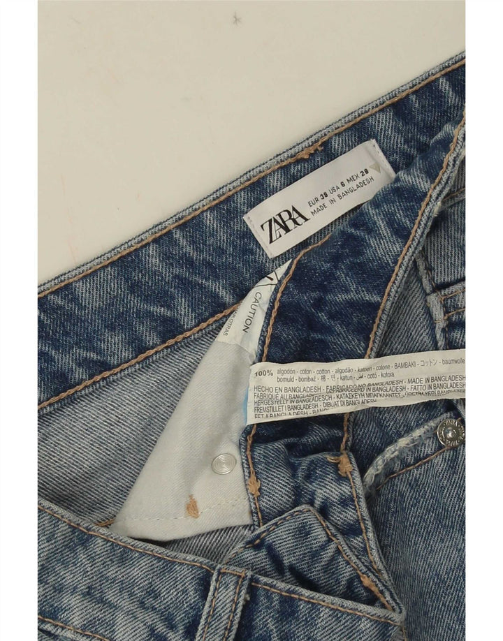 Zara Short en jean vieilli pour femme EU 38 Petit W28 Bleu Coton