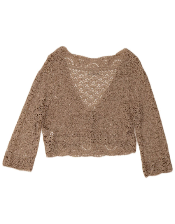 Wallis Cardigan court au crochet pour femme UK 12 en viscose florale beige moyen