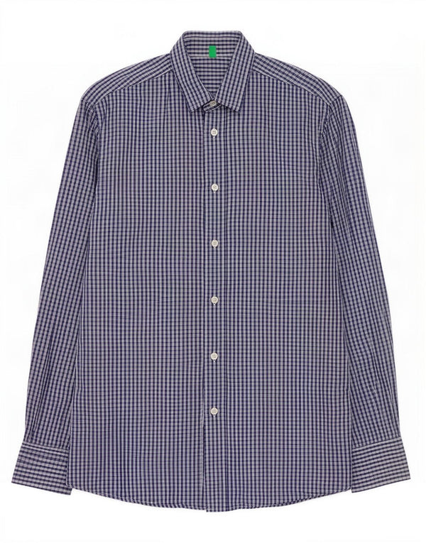 Benetton Chemise Bleu Moyen Carreaux Coton Homme